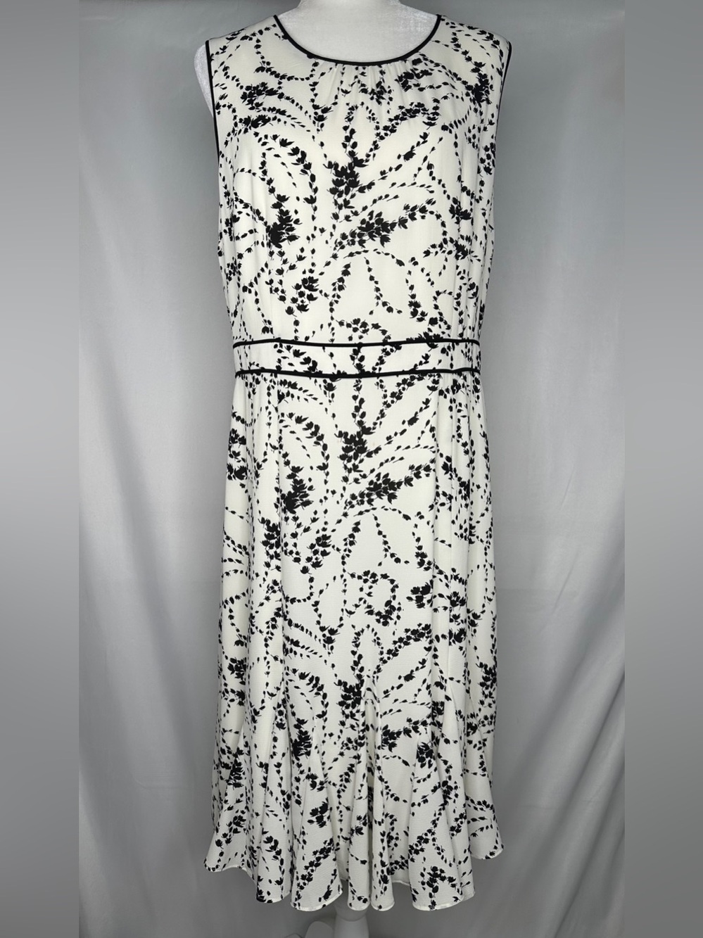 Talbots Floral Flounce Dress Black & Cream Sz 12